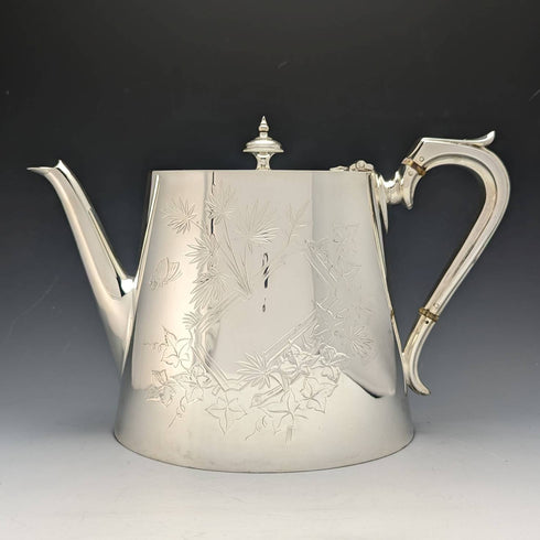 1870s British antique silver plated drum teapot 669g