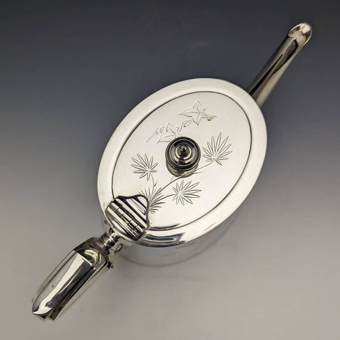 1870s British antique silver plated drum teapot 669g