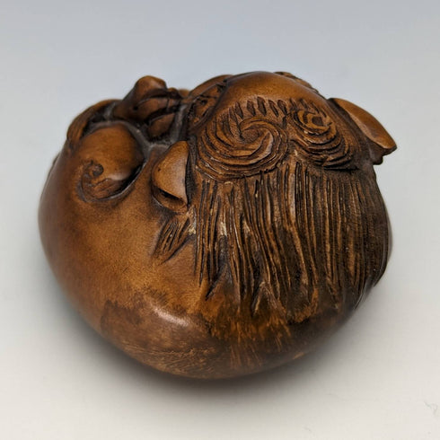 Japanese vintage lion wooden netsuke