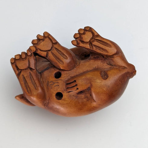 Japanese vintage rabbit parent and child wooden netsuke