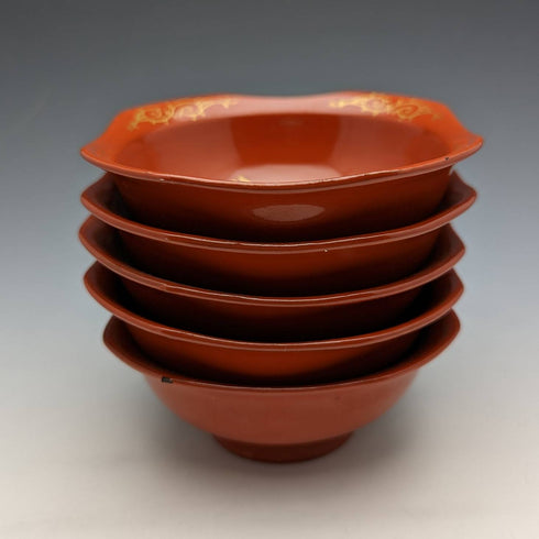 Japanese Antique Early Showa Period Daruma Pattern Nakatsuke Small Bowl Set of 5