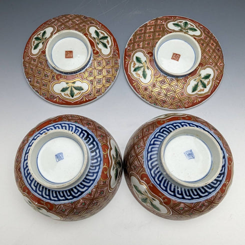 Japanese antique Meiji period Imari ware bowl with lid pair