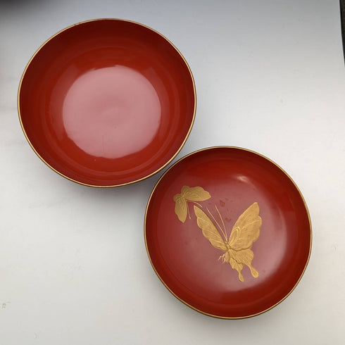 Japanese Antique Meiji Era Kyoto Lacquerware Soup Bowl with Lid Set of 5