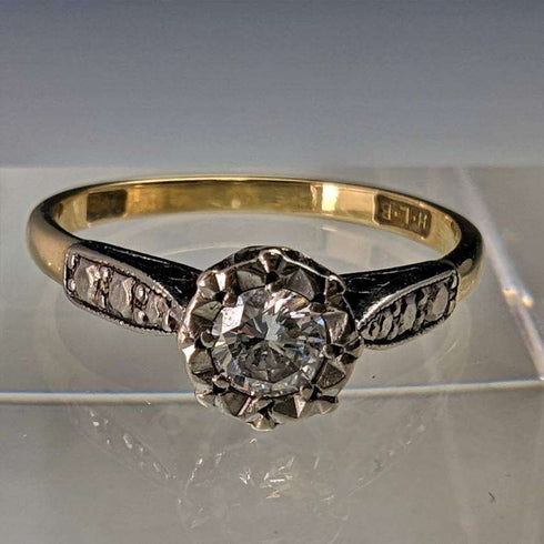 Anillo vintage británico de oro de 18 quilates con diamante de 0,25 ct, H L Brown