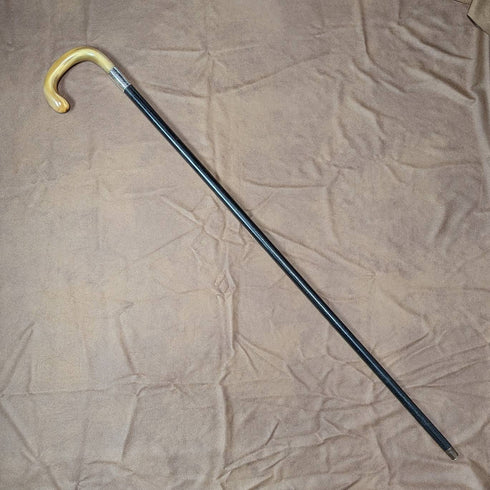 1919 British Antique Gentleman's Walking Stick with Curved Horn Handle 91cm