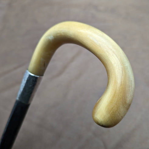 1919 British Antique Gentleman's Walking Stick with Curved Horn Handle 91cm