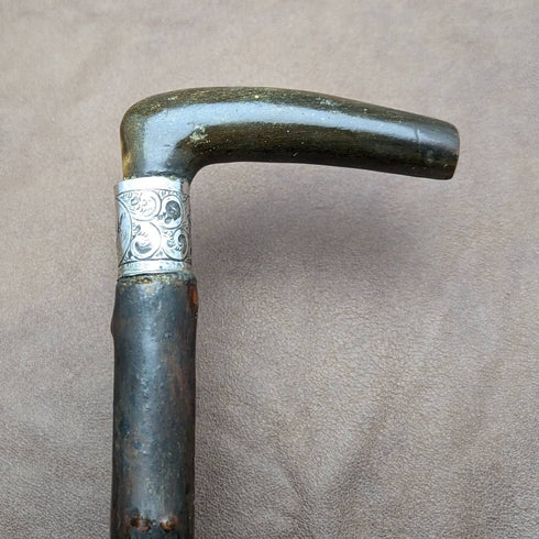 1901年 英国アンティーク 紳士用ステッキ 杖 ホーン製 L字ハンドル 81cm