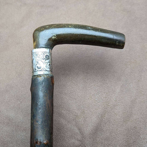 1901 年英國古董男士手杖牛角 L 形手柄 81 厘米