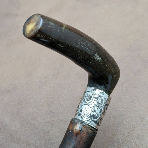 1901年 英国アンティーク 紳士用ステッキ 杖 ホーン製 L字ハンドル 81cm