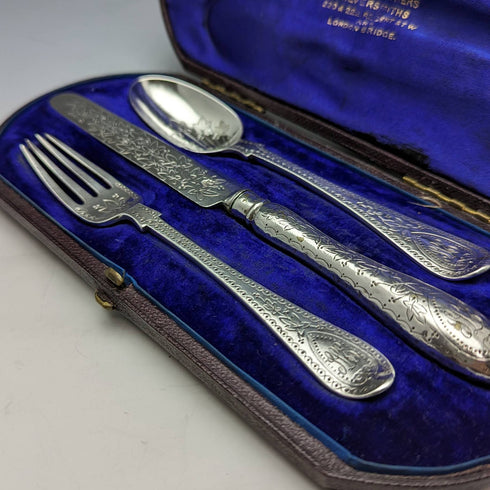 大約 1870 年英國古董純銀 Crisling 餐具套裝盒裝 MAPPIN BROTHERS