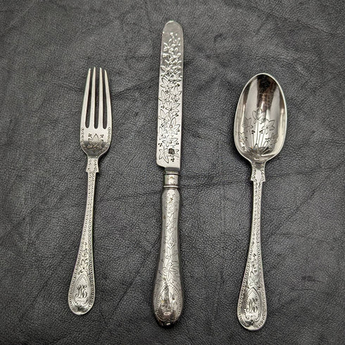 大約 1870 年英國古董純銀 Crisling 餐具套裝盒裝 MAPPIN BROTHERS