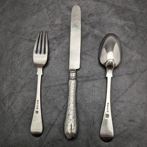 大約 1870 年英國古董純銀 Crisling 餐具套裝盒裝 MAPPIN BROTHERS