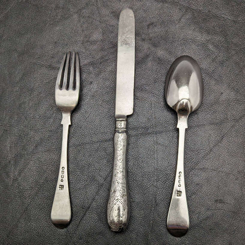 Around 1870 British Antique Sterling Silver Crisling Cutlery Set in Box MAPPIN BROTHERS