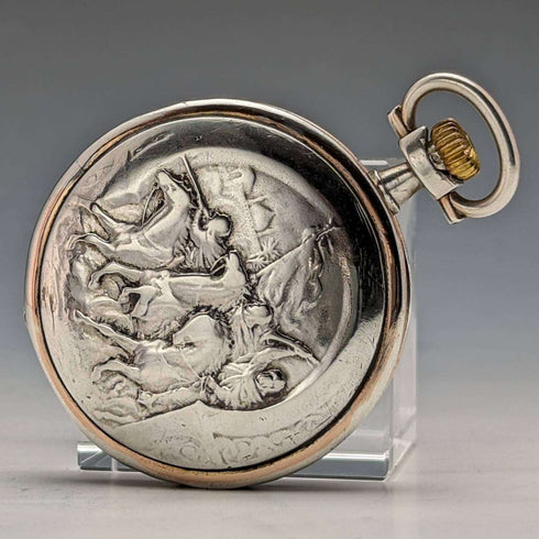 1925年頃 ヴィンテージ ロンジン 懐中時計 馬彫刻 銀側ハンターケース 動作良好