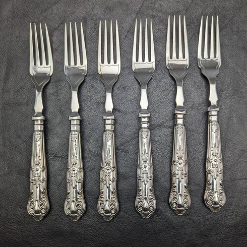 1934年 英国ヴィンテージ クイーンズパターン 純銀ハンドル カトラリー6ペアセット 箱入り