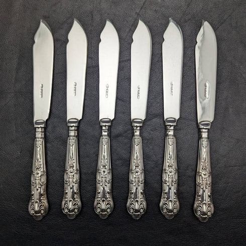 1934年 英国ヴィンテージ クイーンズパターン 純銀ハンドル カトラリー6ペアセット 箱入り