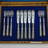 Around 1860 British antique silver plate fish cutlery 5 pair set in wooden box