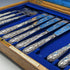 Around 1860 British antique silver plate fish cutlery 5 pair set in wooden box