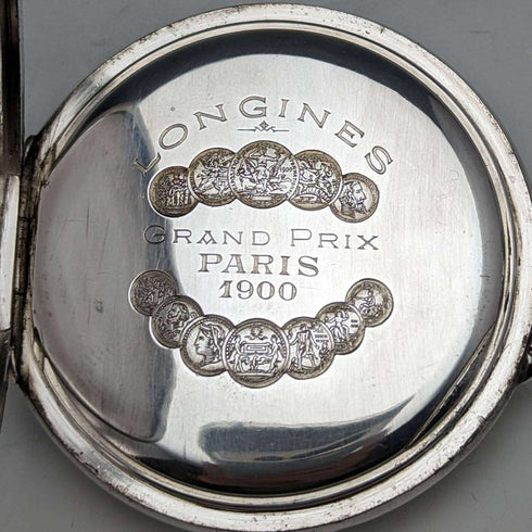Around 1905 Antique Longines pocket watch Enamel decoration Silver side case Works well