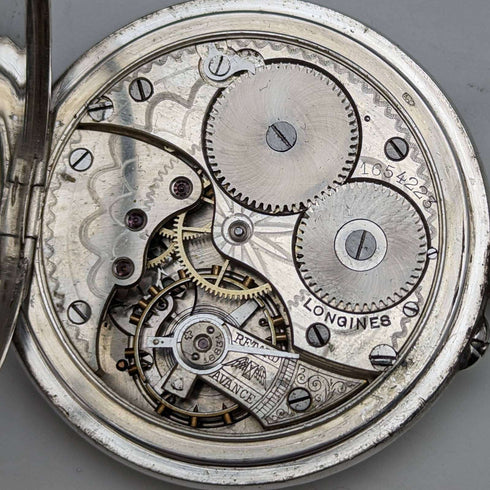 Around 1905 Antique Longines pocket watch Enamel decoration Silver side case Works well