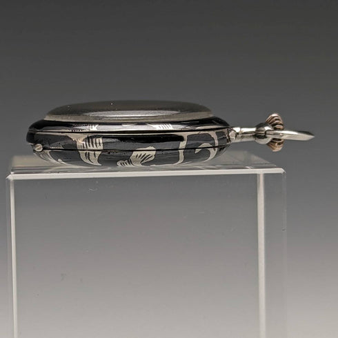 Antique Swiss made unsigned silver side niello inlaid case ladies' pocket watch works well