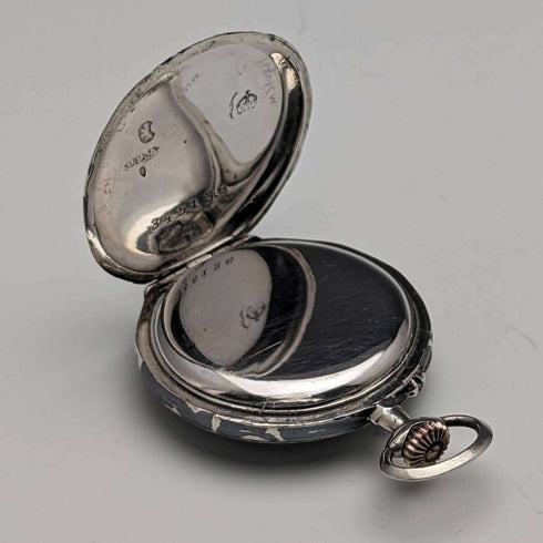 Antique Swiss made unsigned silver side niello inlaid case ladies' pocket watch works well