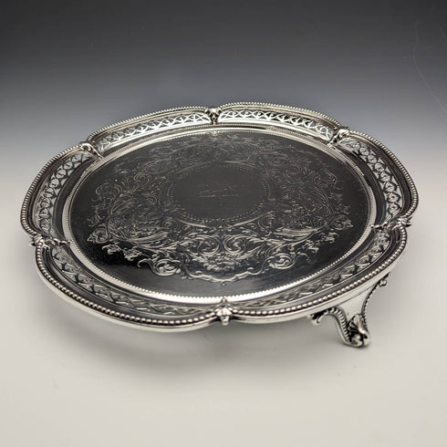 1870年 英国アンティーク 純銀製サルヴァ 直径26cm 523g Henry Holland