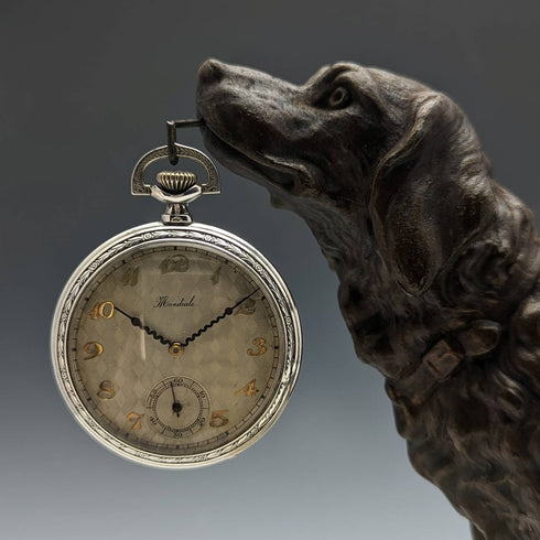 French Antique Dog Shaped Pocket Watch Holder Marble Pedestal Display Stand
