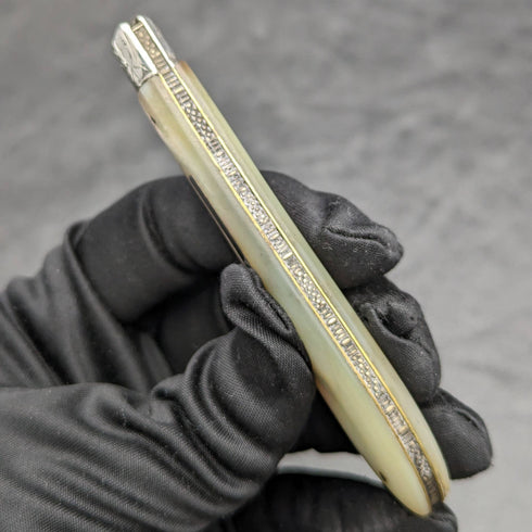 1902 British Antique White Pearl Shell Handle Pure Silver Engraving Blade Folding Pen Knife