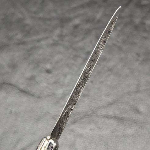 1902 British Antique White Pearl Shell Handle Pure Silver Engraving Blade Folding Pen Knife