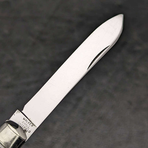 Cuchillo de frutas plegable, antiguo británico, con mango de nácar y hoja de acero inoxidable