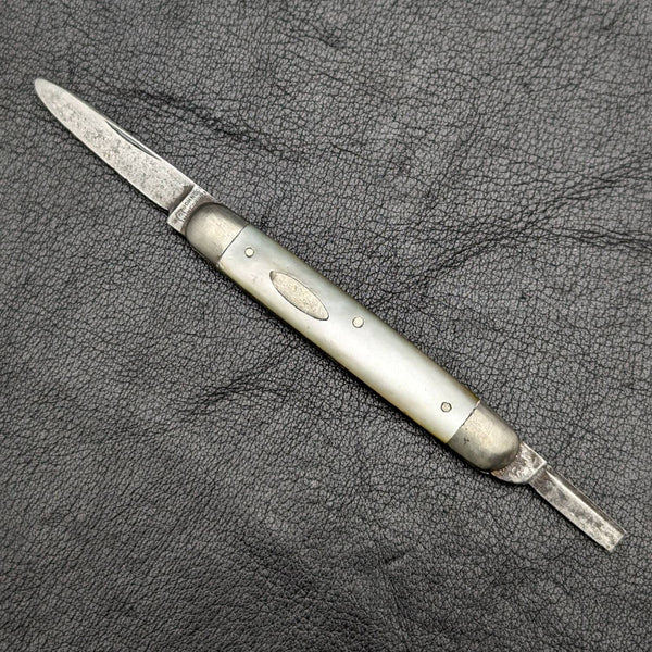 British Antique White Pearl Shell Handle Double Steel Blade Folding Knife