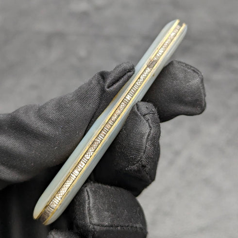 1924年 英国アンティーク 白蝶貝ハンドル 純銀彫刻ブレード 折りたたみペンナイフ