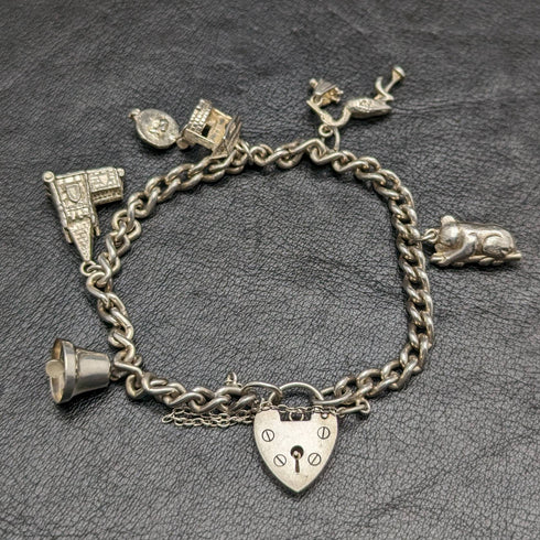 British vintage sterling silver charm bracelet 28g