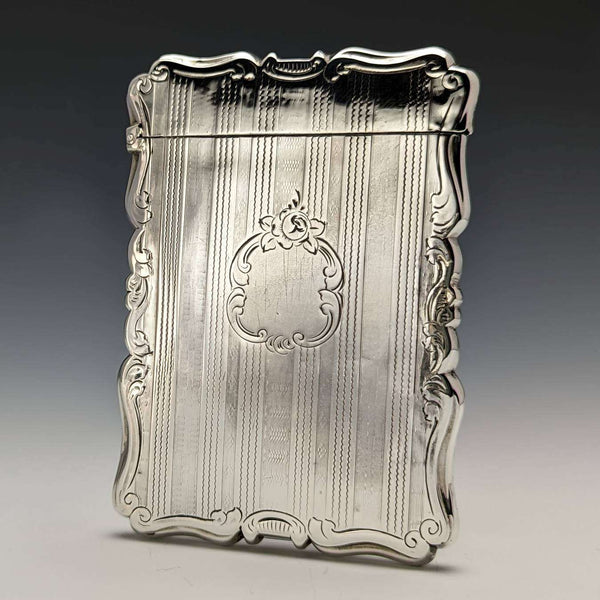 1853 British antique sterling silver card case 58g Nathaniel Mills