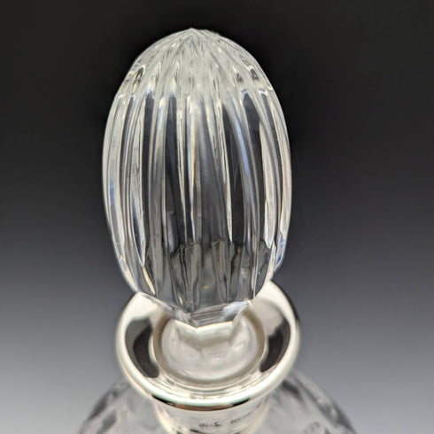 1977年 英国ヴィンテージ カットガラス オーバル型デキャンタ 純銀装飾 1750g