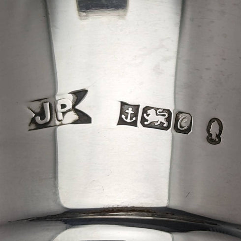 1977年 英国ヴィンテージ カットガラス オーバル型デキャンタ 純銀装飾 1750g