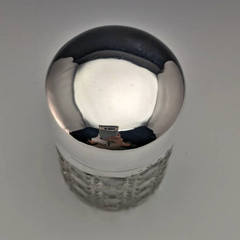 1896 British antique pure silver lid cut glass jar 300g