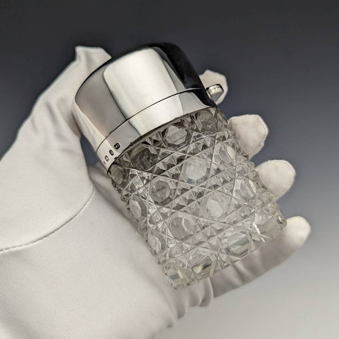 1896年 英国アンティーク 純銀蓋 カットグラスジャー 300g