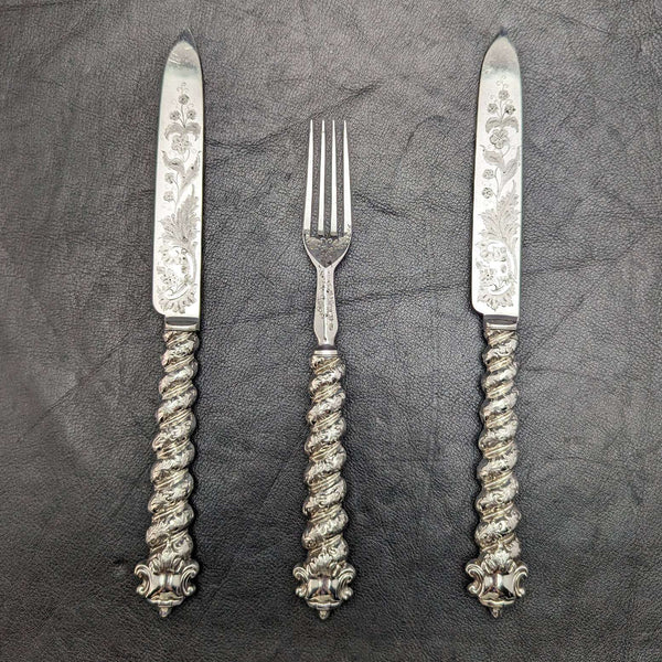 英國古董純銀手柄餐具(刀 x2 叉子 x1)MARTIN HALL