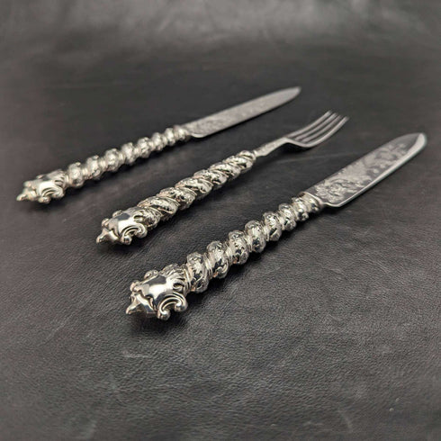 British Antique Solid Silver Handle Cutlery (Knife x2 Fork x1) MARTIN HALL