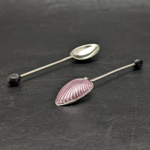 1933 年英國復古純銀小咖啡匙一對,帶琺瑯裝飾