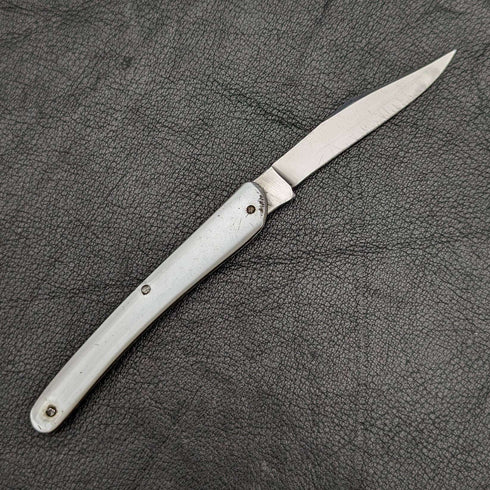 British Antique White Pearl Shell Handle Stainless Blade Folding Pen Knife