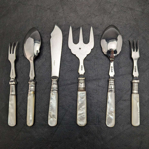 英國復古銀盤甜點餐具套裝白色蝴蝶貝殼手柄