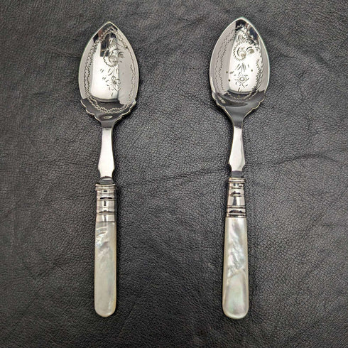 英國復古銀盤甜點餐具套裝白色蝴蝶貝殼手柄