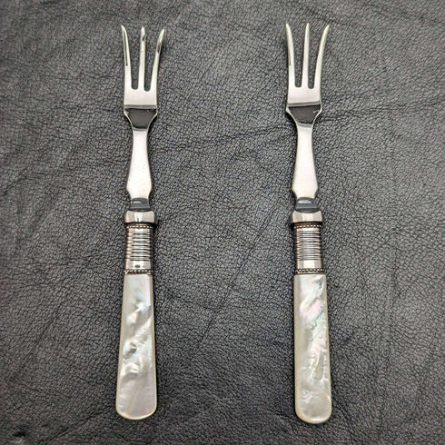 英國復古銀盤甜點餐具套裝白色蝴蝶貝殼手柄