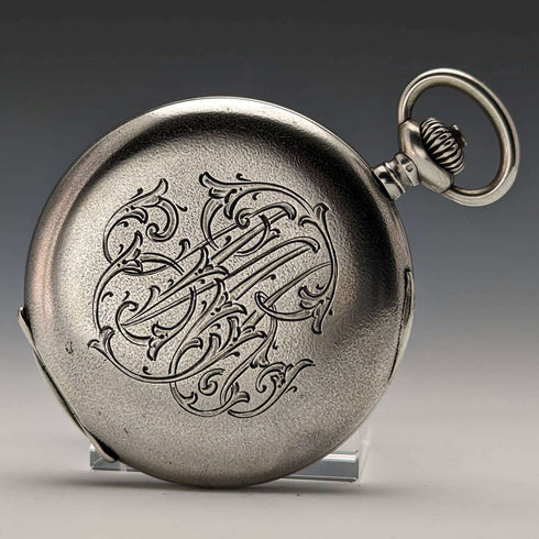 1910 年左右古董 Ulysse Nardin 懷錶野獸雕刻銀質獵人錶殼做工精良