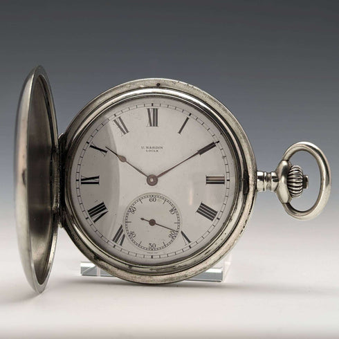 1910 年左右古董 Ulysse Nardin 懷錶野獸雕刻銀質獵人錶殼做工精良