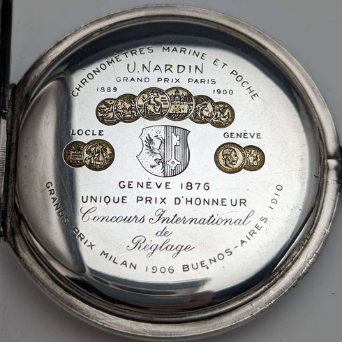 1910 年左右古董 Ulysse Nardin 懷錶野獸雕刻銀質獵人錶殼做工精良