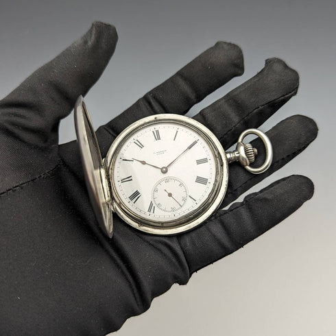 1910 年左右古董 Ulysse Nardin 懷錶野獸雕刻銀質獵人錶殼做工精良